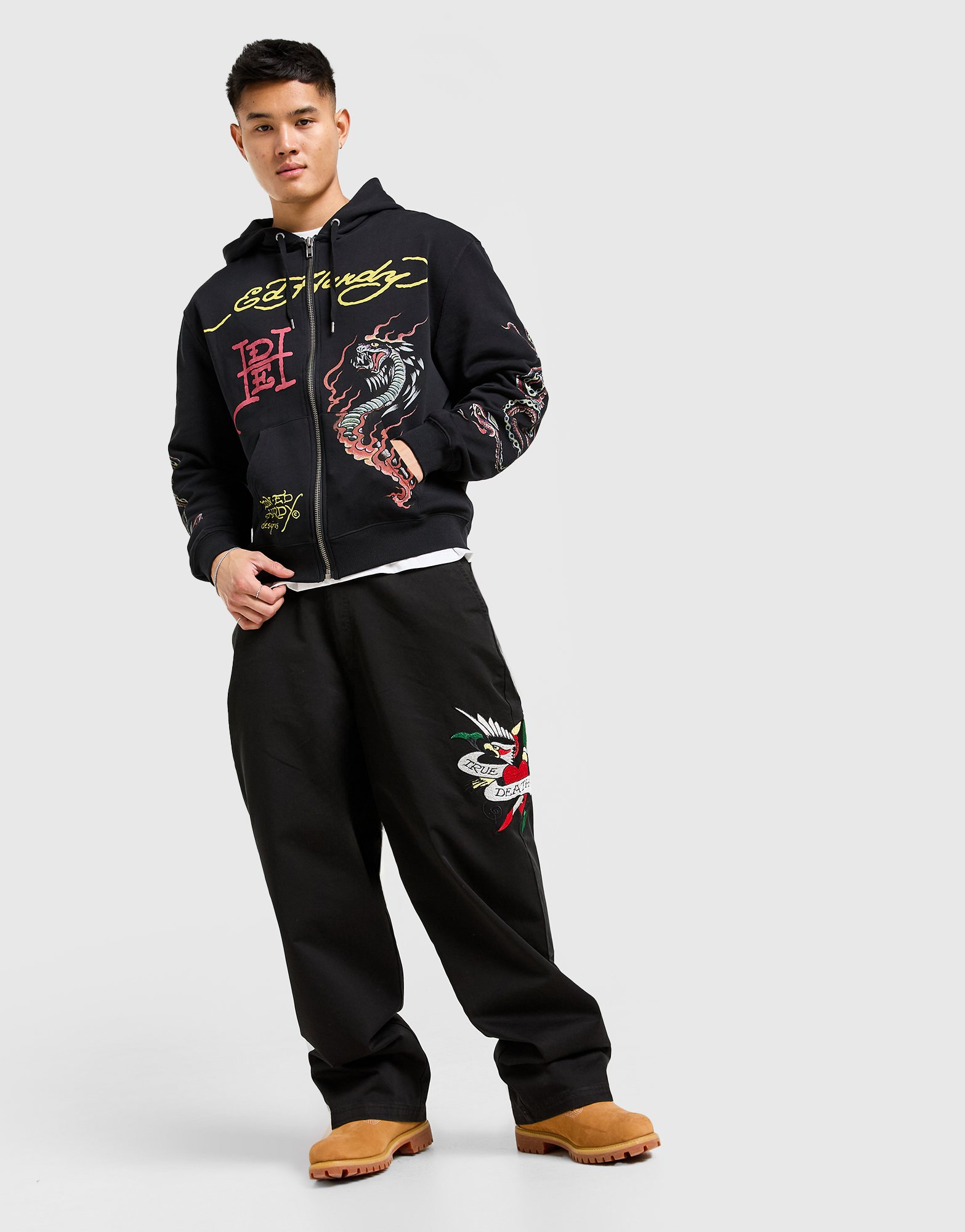 Ed Hardy Sweat à Capuche Zippé Graphique Homme