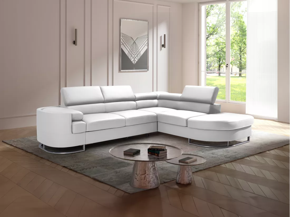 Canapé d'angle droit convertible en simili blanc MYSEN II