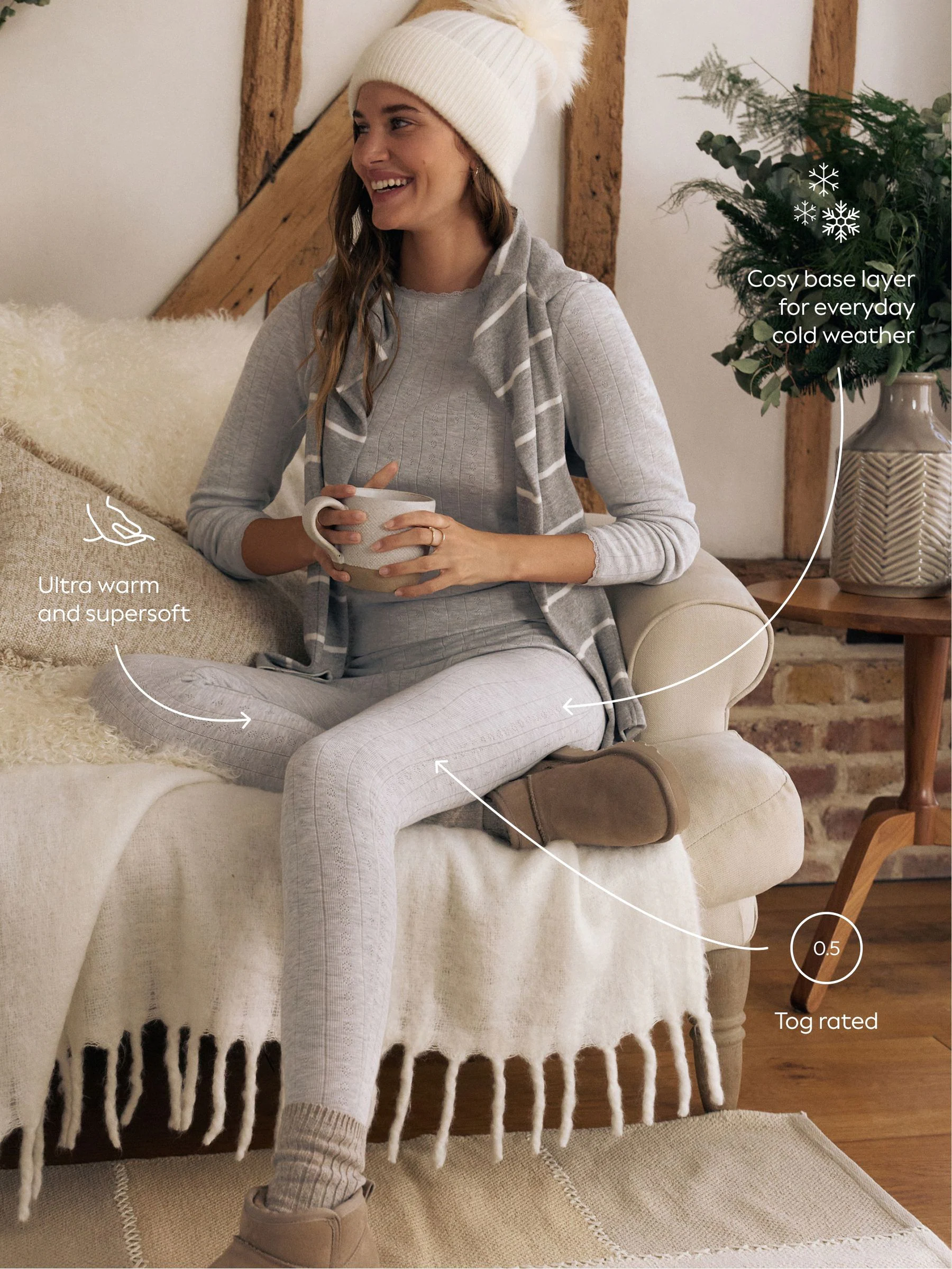 Grijs gemêleerd - Thermal Maximum Warmth Cosy Pointelle Leggings