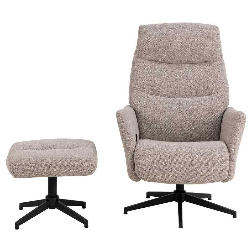 Hioshop London fauteuil recliner met voetenbank bouclé beige