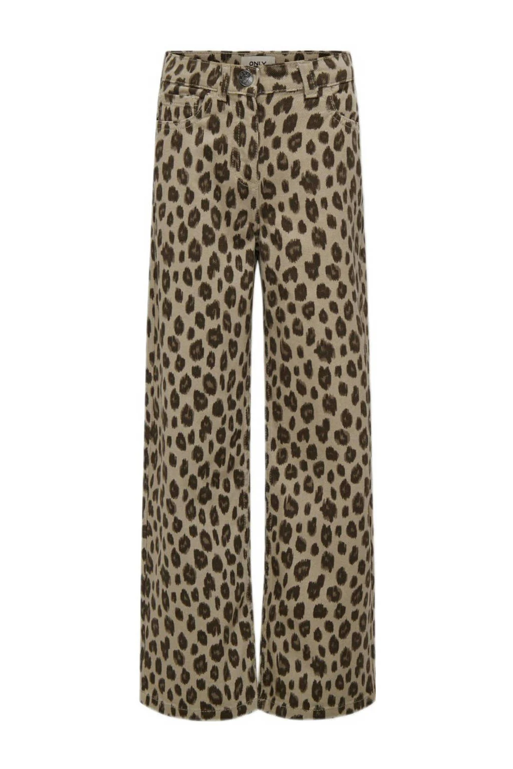 Mooie hippe broekwide leg broek KOGLEO met panterprint zand/bruin
