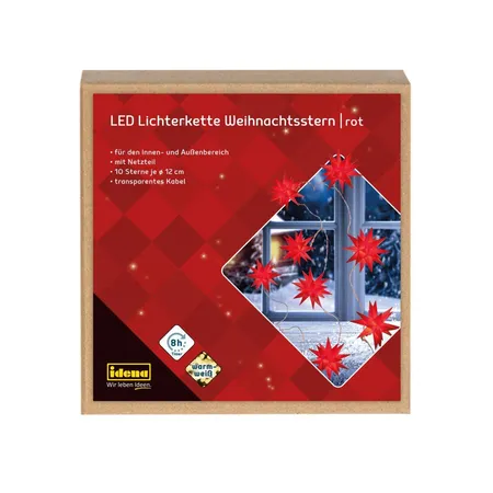 Idena LED Lichterkette 10 Sterne rot 12cm Timer