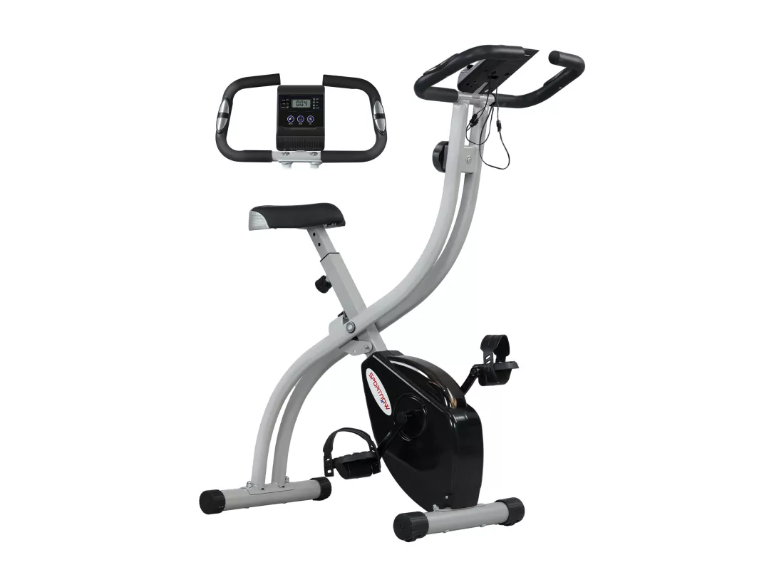 Vélo d'appartement pliant, vélo de fitness, vélo d'intérieur 8 niveaux de résistance magnétique, selle réglable, poignées, écran LCD multifonction, support tablette, acier gris
