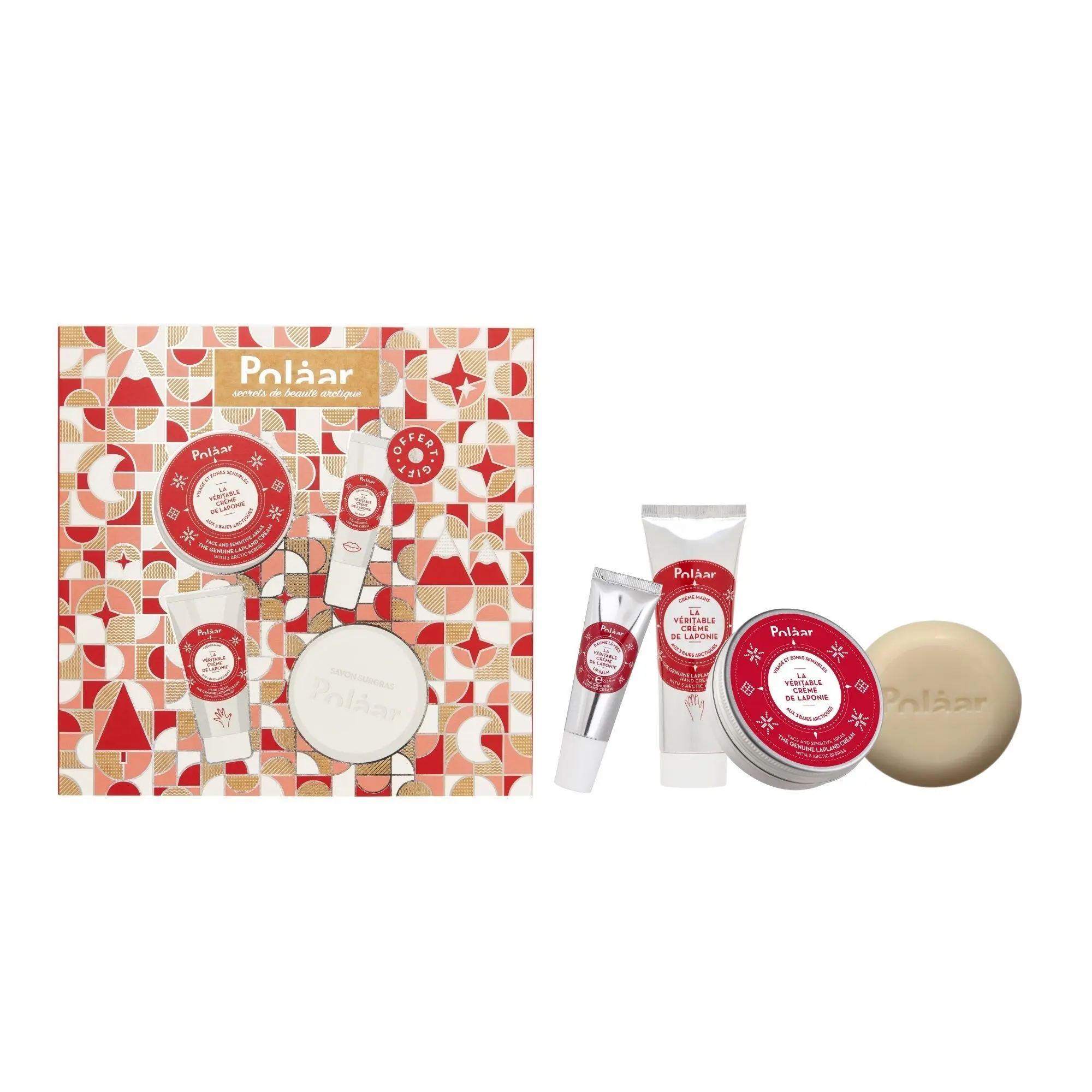 Polaar - Coffret La Véritable Crème de Laponie 4 soins aux Baies Arctiques Crème Visage 50ml + Crème Mains 25ml + Baume Lèvres 10ml + Savon 100g - Polaar
