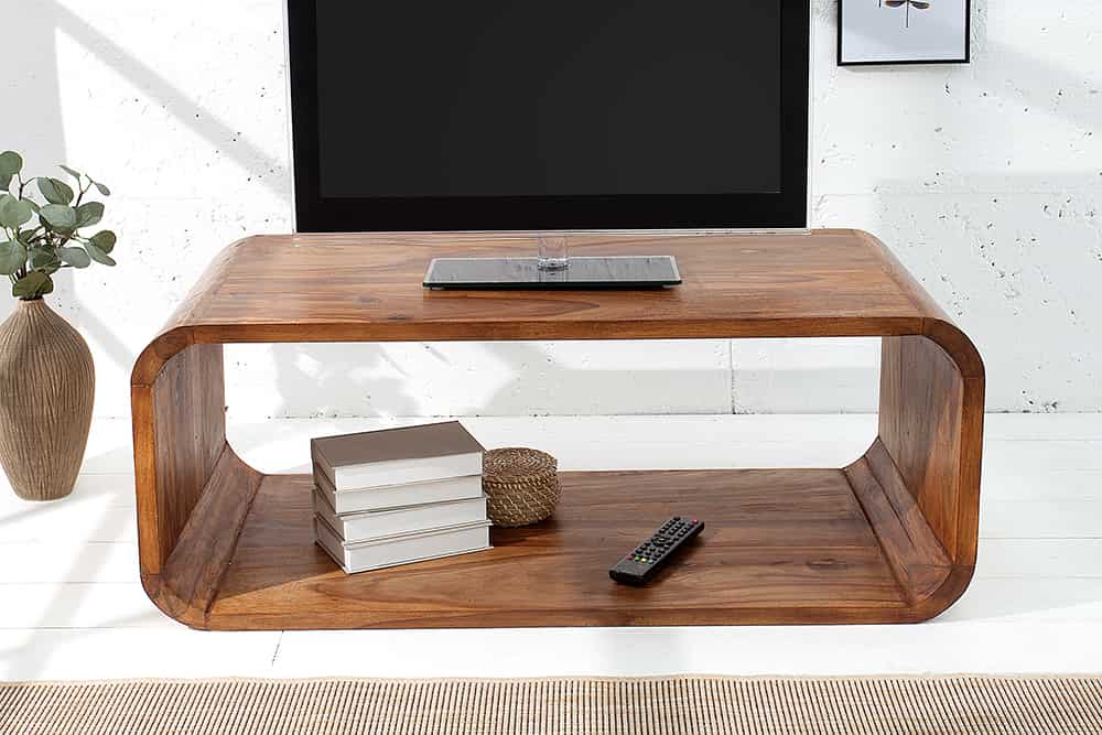 Massivholz Couchtisch CUBUS 100cm braun Sheesham stone finish TV-Board Retro Design