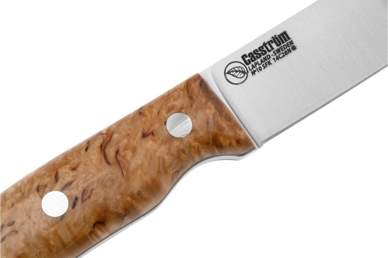 Casström No. 10 Swedish Forest Knife Flat 14118, 14C28N Stabilised Curly Birch Kydex, bushcraftmes