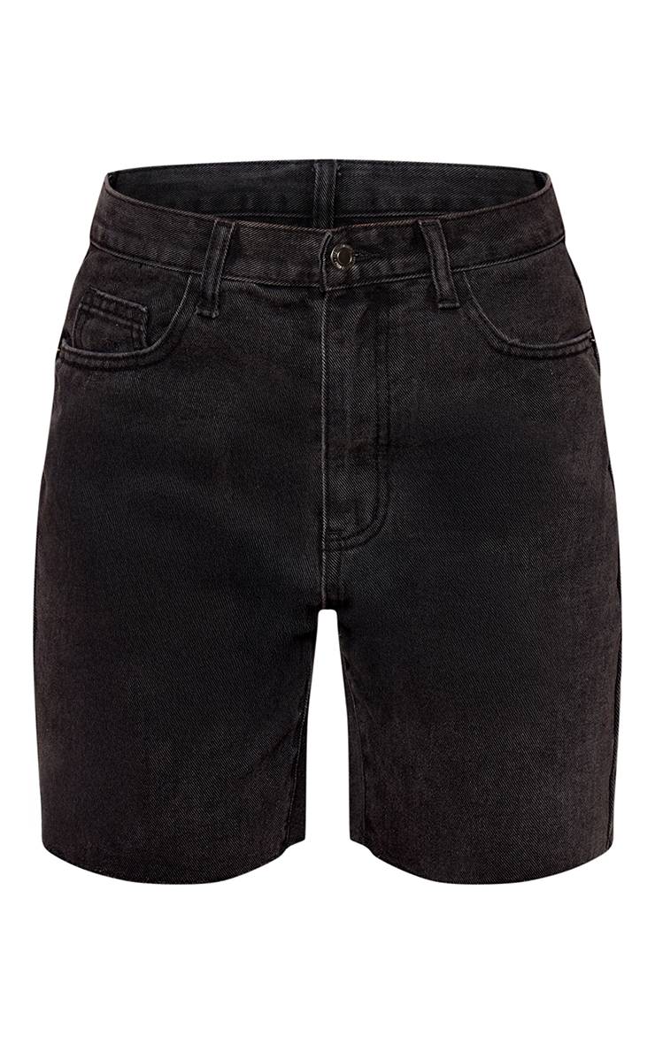 Noir Délavé Short En Jean Ajusté Long