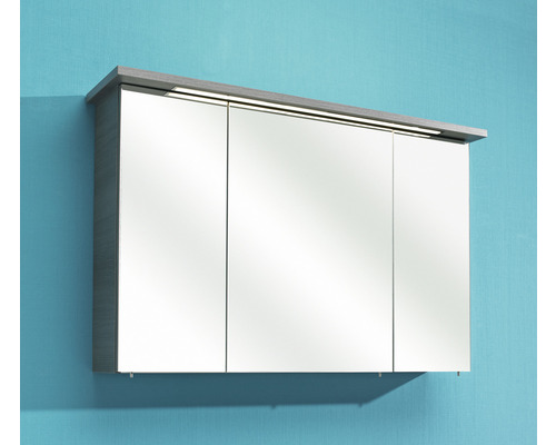 Pelipal Quickset 328 badkamermeubelset, afmetingen (B x H x D): 145 x 200 x 39 cm, fronten in grafietstructuur (horizontaal patroon), met wastafel van mineraalglas en hoge kast (328.120002).