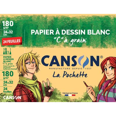Canson C à grain - Pochette papier à dessin - 24 feuilles - 24 x 32 cm - 180 gr - blanc - édition artiste manga