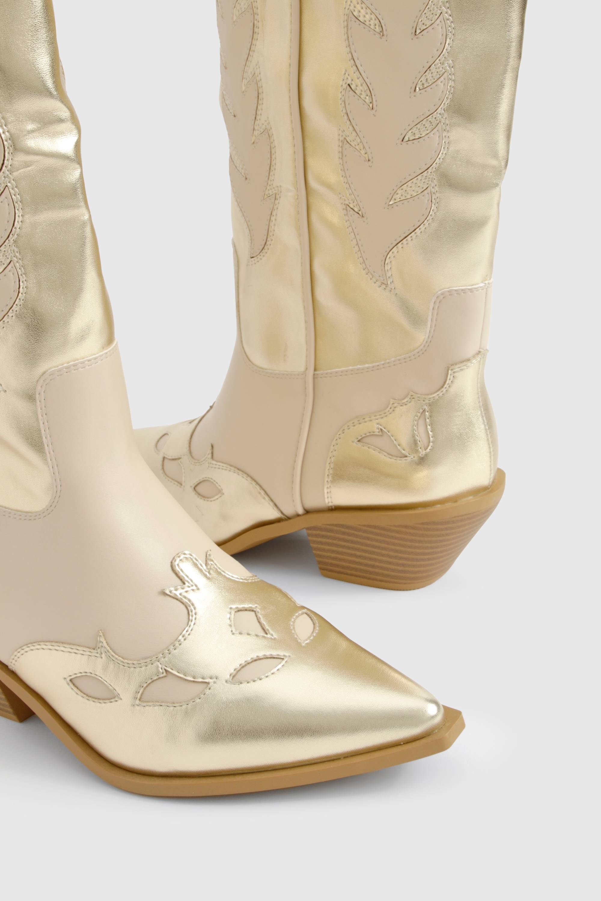 boohoo Bottes western montantes dorées à coupe large