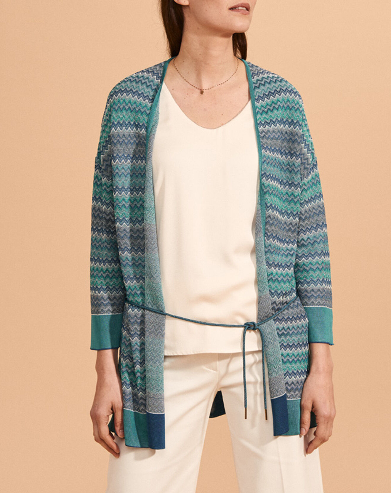 Devernois Gilet Genny mi-long à motif bleu/vert