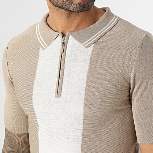 Polo Manches Courtes Beige Blanc