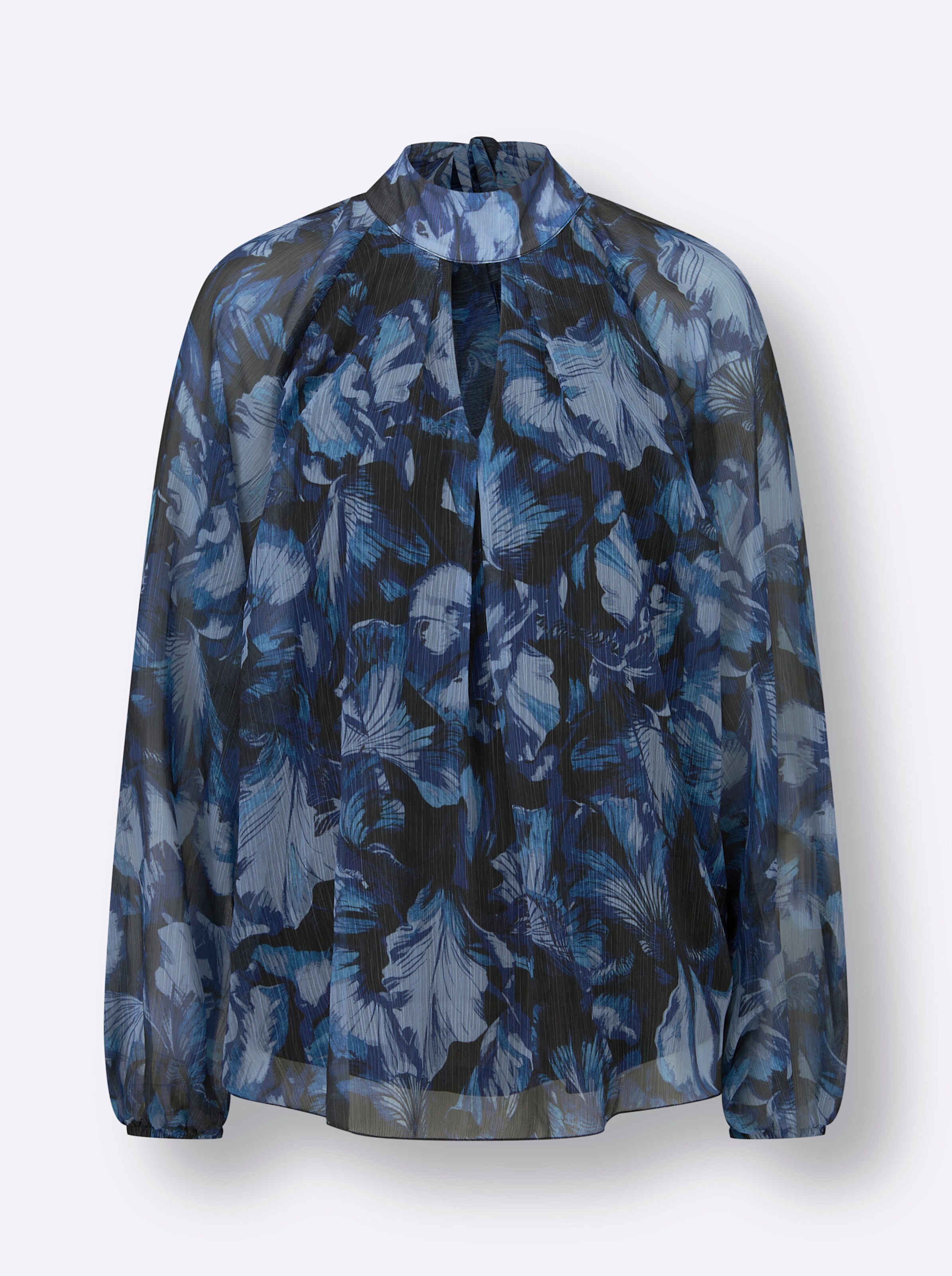 Druckbluse in schwarz-royalblau-bedruckt