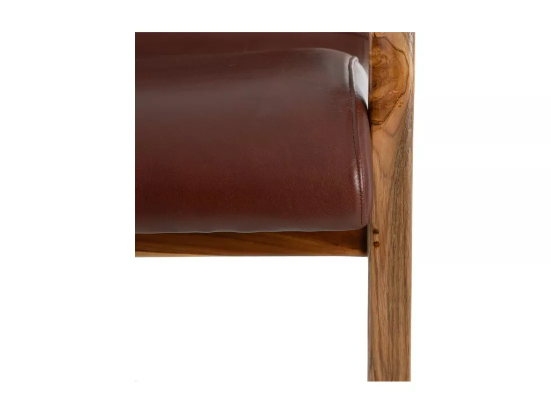 Fauteuil Teck et coussins Cuir Marron - ESSAOUIRA n°3