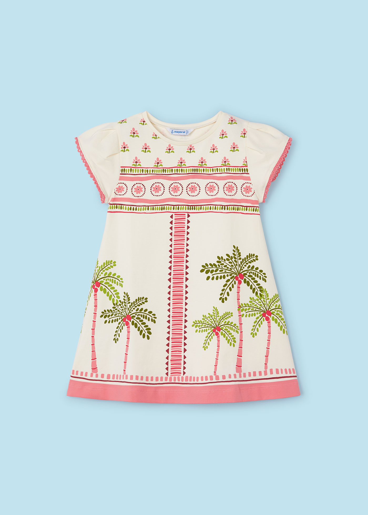 Vestido Better Cotton com estampa de palmeiras para meninas, cor índigo
