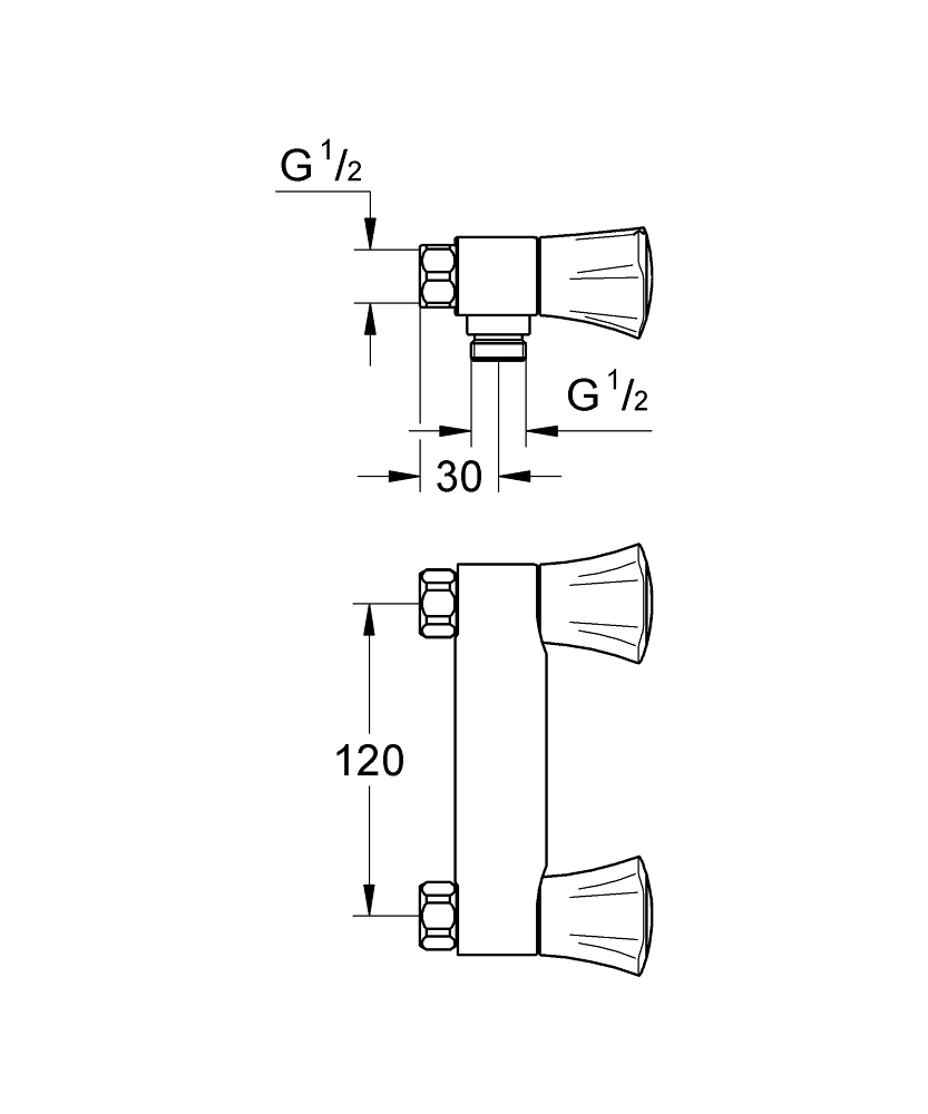 Grohe Costa-L douchekraan z. omstel  z. koppelingen HOH=12cm chroom