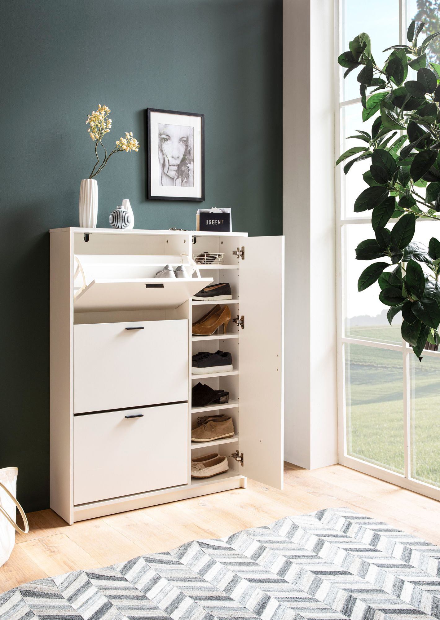 Schuhschrank FineBuy Schuhkipper Garderobe Weiß Schuhkommode Flurschrank Modern