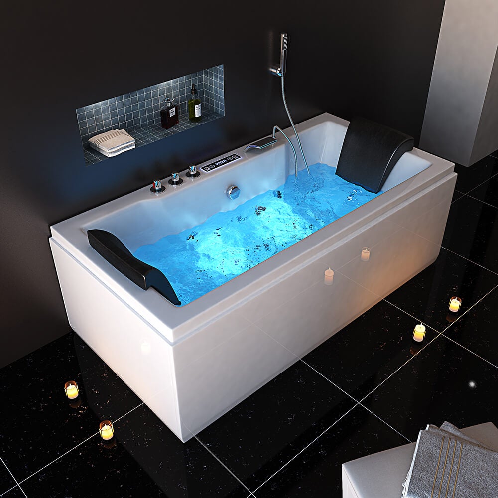Home Deluxe - Whirlpool - LAGUNA M PURE - Wit, Afmetingen: 180 x 90 x 55 cm - incl. radio, verwarming en lichttherapie | Whirlpoolbad voor 2 personen, binnenbad