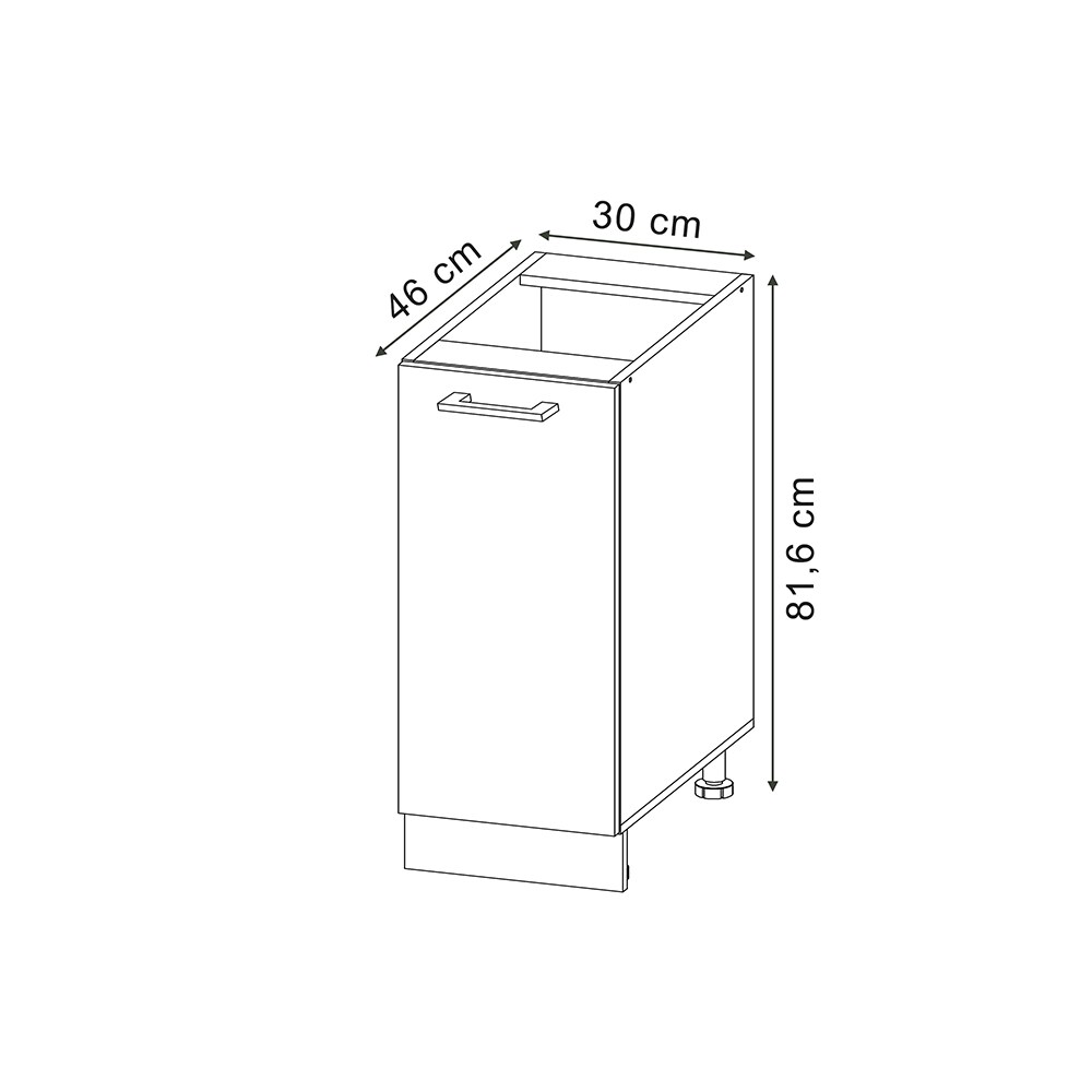 Vicco Apothekerunterschrank R-Line Schwarz Beton Weiß 30 cm mit Arbeitsplatte Eiche
