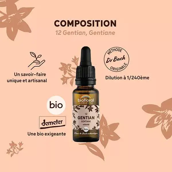 Óleo de Gentian Orgânico Demeter 20 ml, Biofloral Bach Flower Remedy 12
