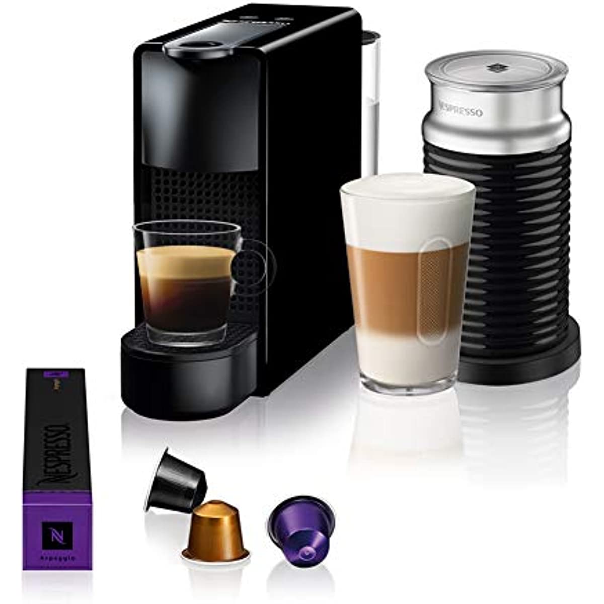 Nespresso Essenza Mini Cafeteira 220V Combo com Aeroccino, M&aacute;quina de caf&eacute; expresso compacta para casa, c&aacute;psula / c&aacute;psula autom&aacute;tica El&eacute;trica (preta)