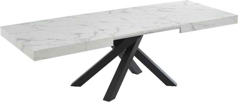 CATONAV - Eettafel - Wit en Zwart Marmereffect - MDF en Metaal - Uitschuifbaar 6 tot 10 Plaatsen