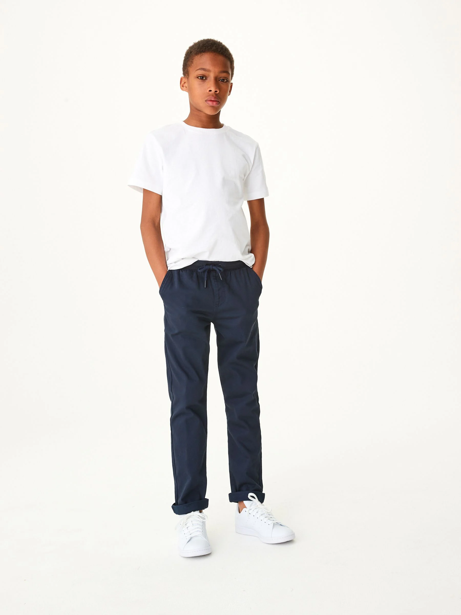 Donkerblauw - Broek met geribde elastische taille (3-16 jr)