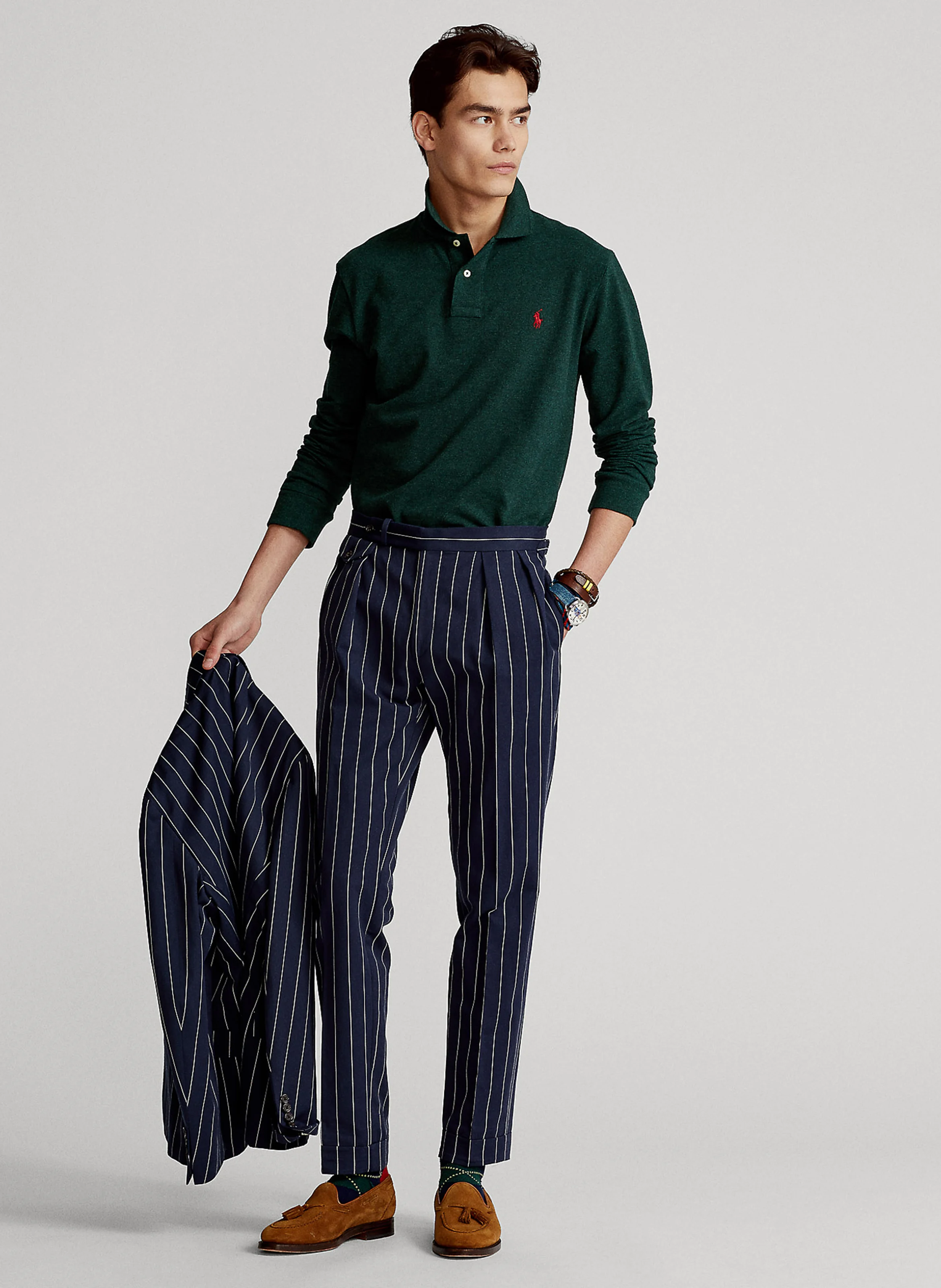 Polo manches longues regular-fit en piqué de coton | Vert