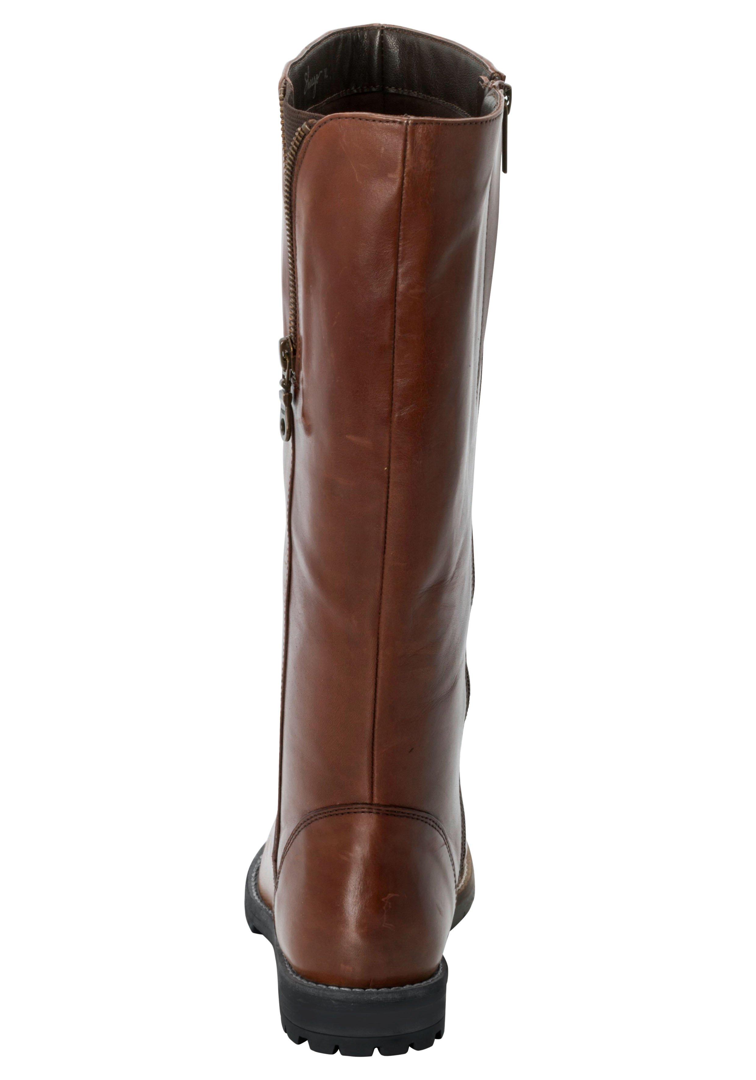 Weitschaftstiefel aus Leder mit Zierreißverschluss