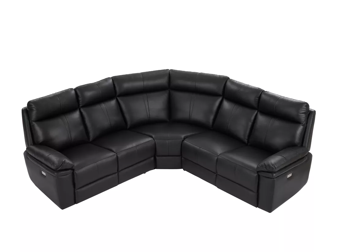 Canapé d'angle relax électrique en cuir noir MESOLA