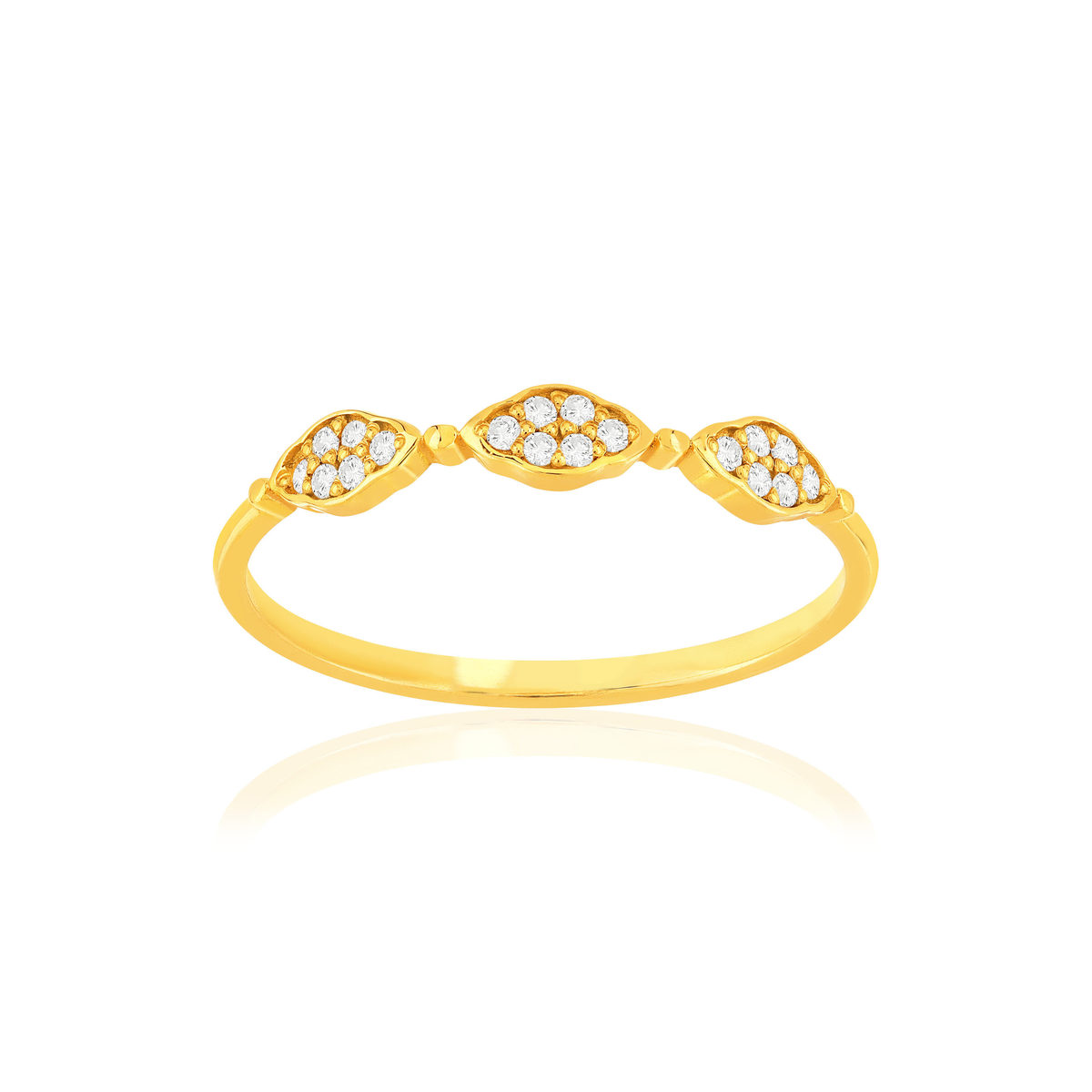 Bague or 375 jaune zirconias blancs
