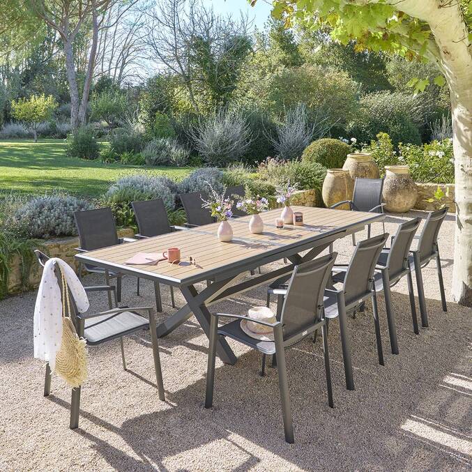 Table de jardin extensible AXIOME Effet bois Noix & Graphite