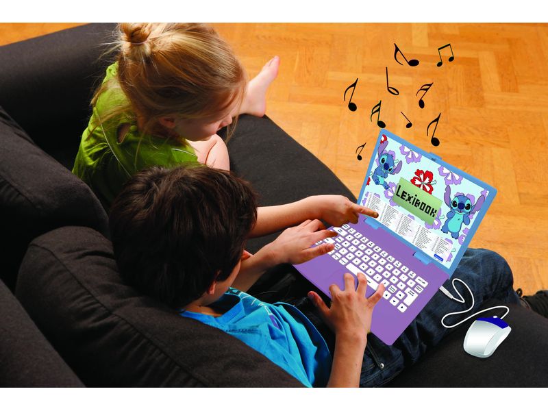 Lexibook Lern-Laptop Stitch DE/ENG mit 124 Aktivitäten Blau Zweisprachiger sprechender Bildungslaptop