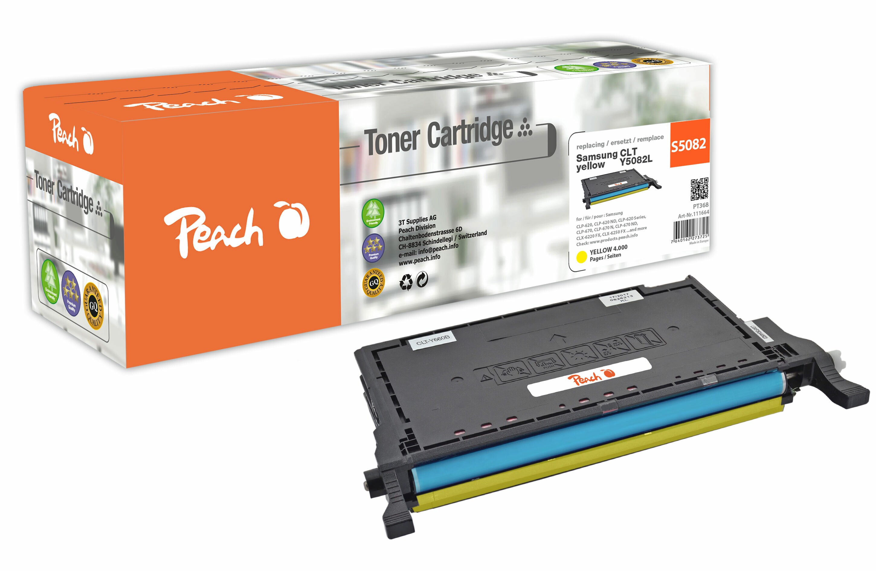 Peach S5082Toner XL ye ersetzt Samsung CLT-Y5082L/ELS, SU532A für z.B. Samsung CLP -620, Samsung CLP -620 ND, Samsung CLP -670 (wiederaufbereitet)
