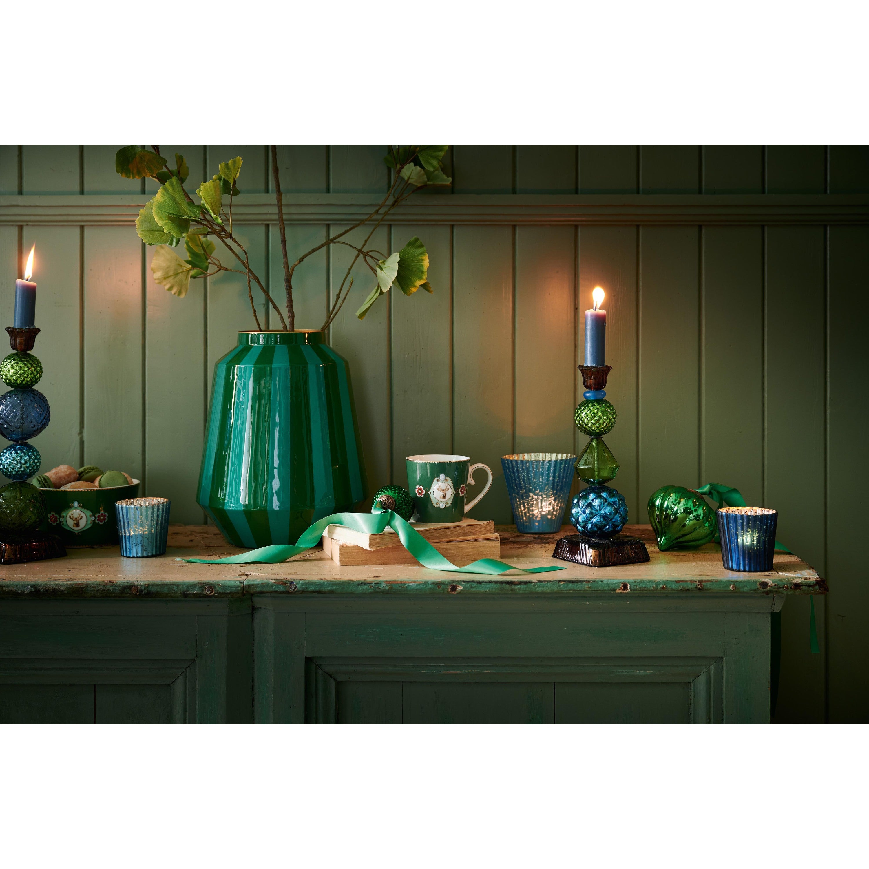 Pip Studio Waxinelichthouders Set van 4 - van Glas - Blauw - 7x7cm