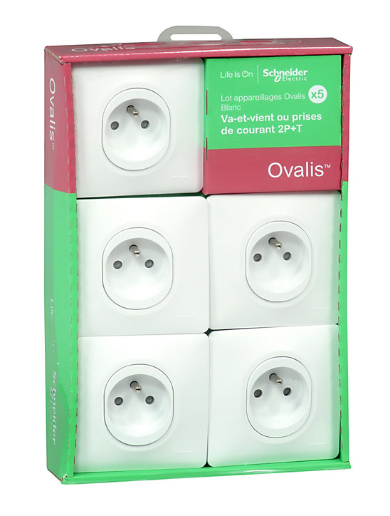 Prise avec terre complète Schneider Electric Ovalis blanc, lot de 5