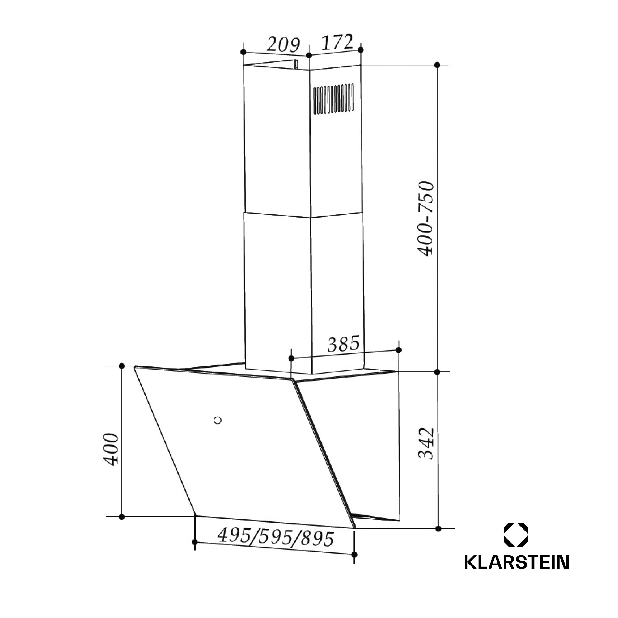 Laurel 90 Dunstabzugshaube 90cm Abluft: 247 m³/h LED Touch Weiß