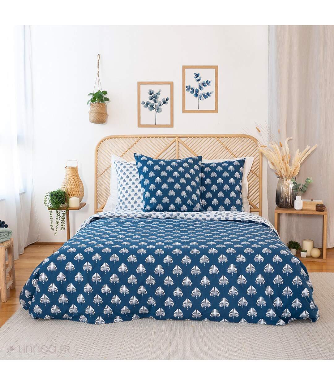 Parure de lit 260x240 cm coton bci adouci FLAVY bleu 3 pièces