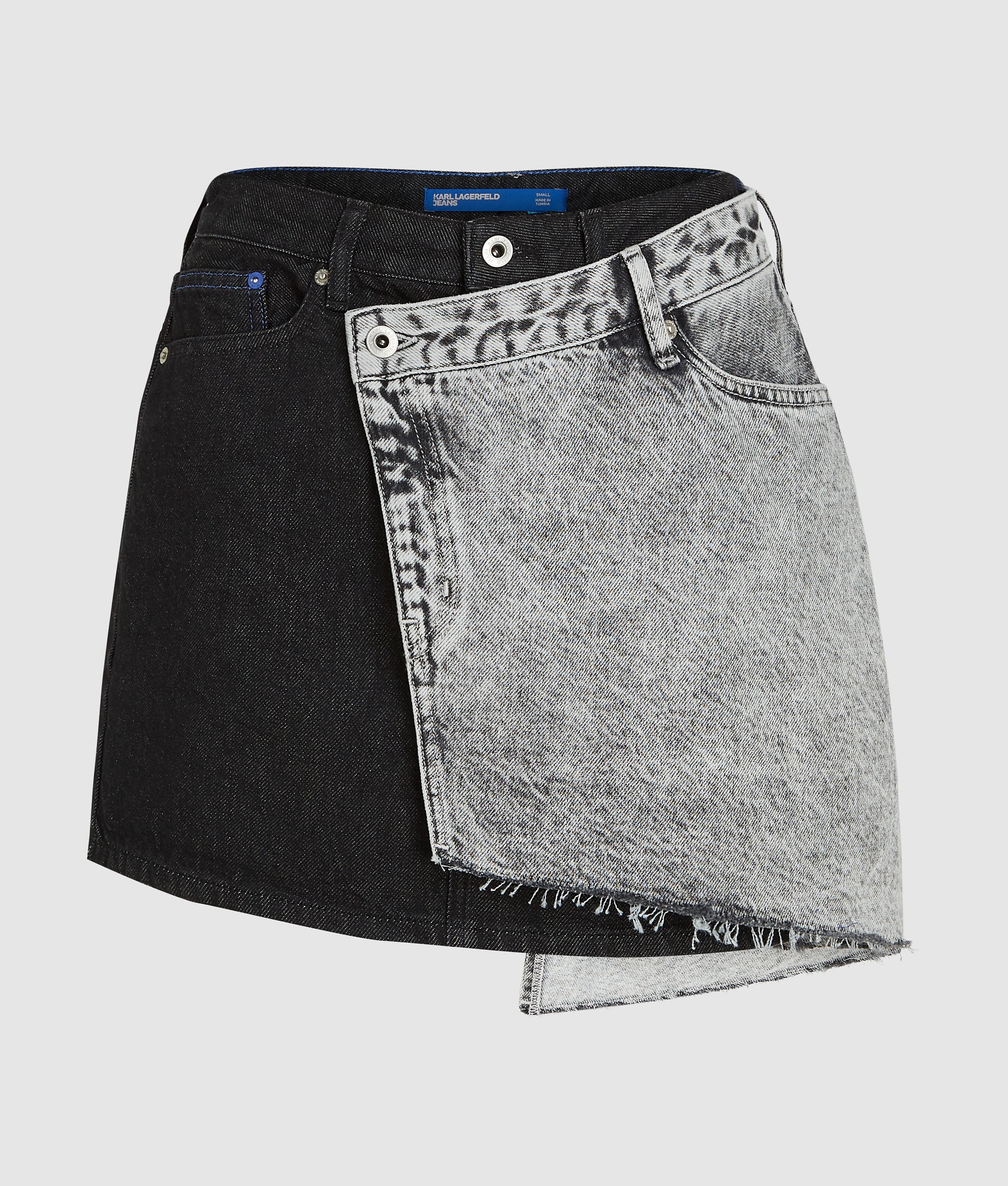 Tweekleurige denim minirok