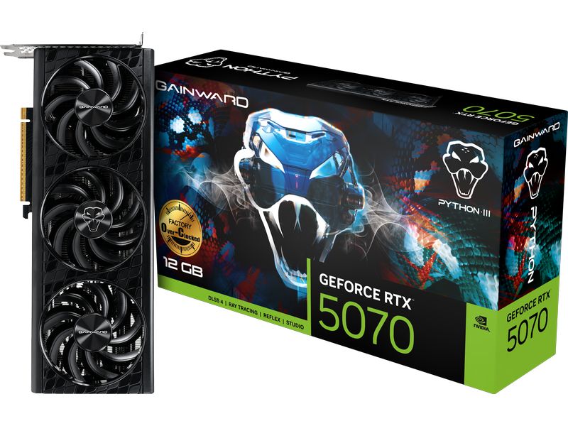 Gainward Grafikkarte GeForce RTX 5070 Python III OC 12 GB G Gamer-Grafikkarte mit 12 GB GDDR7-Speicher