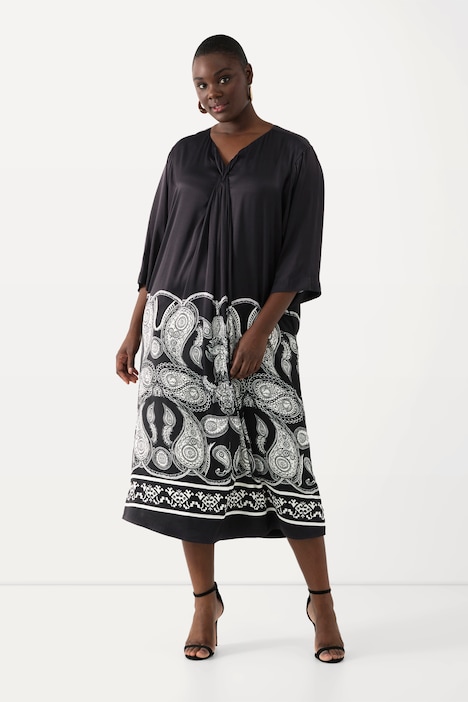 Maxikleid, Paisley-Print, V-Ausschnitt, 3/4-Fledermausärmel