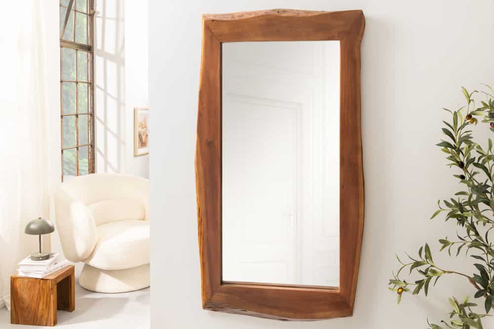 Massiver Spiegel MAMMUT 160cm braun Akazienholz Baumkante Wandspiegel