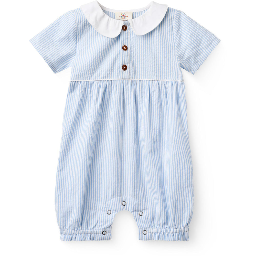 Køb COPENHAGEN COLORS Sky Blue W Cream Stripe Seersucker Romper W. Krave