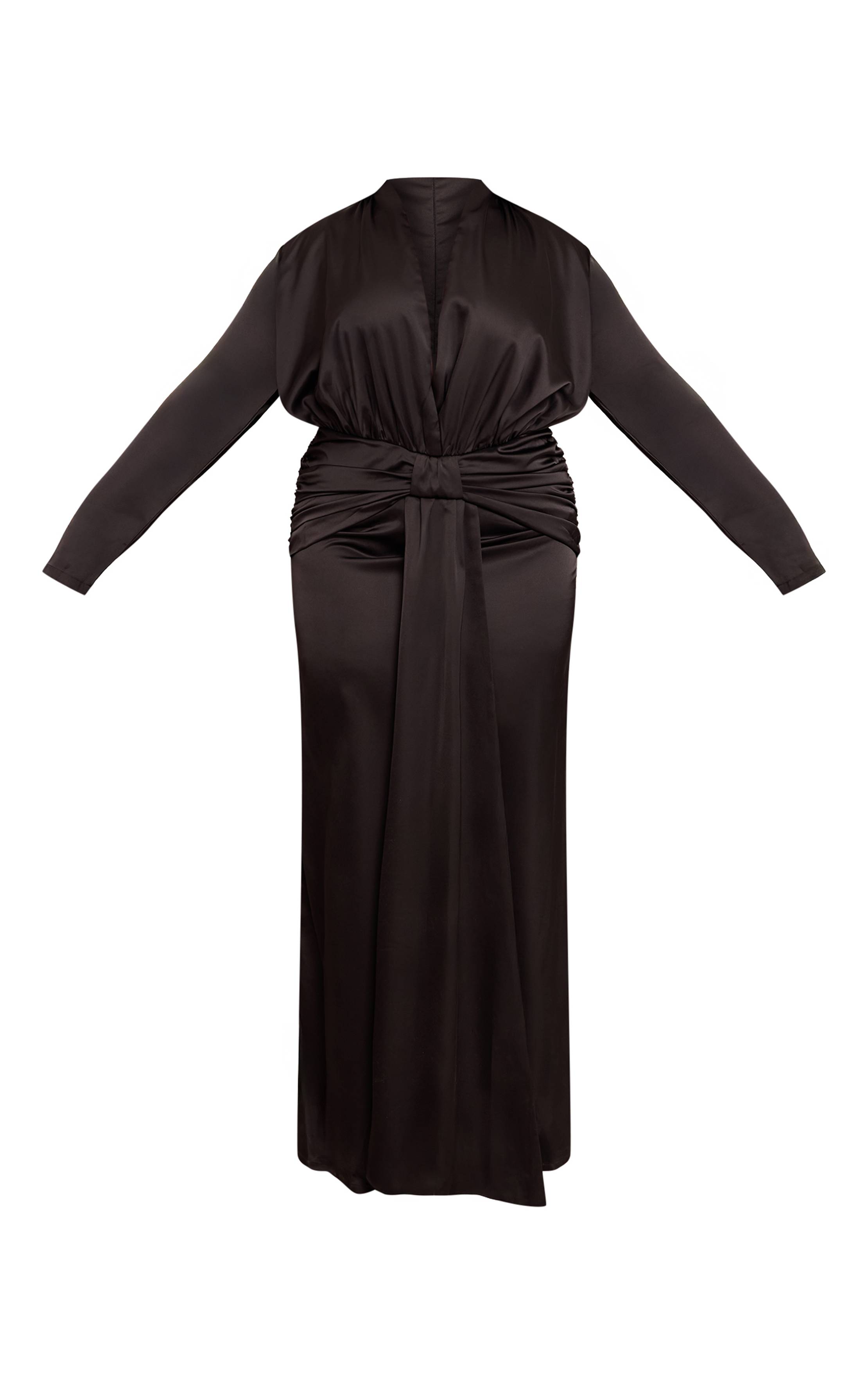 Noir Robe Maxi Grande Taille En Satin Avec Drapé Torsadé Sur Le Devant