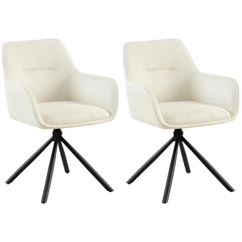 CLP Set van 2 Eetkamerstoel Tipton zwart Frame - Stof - creme