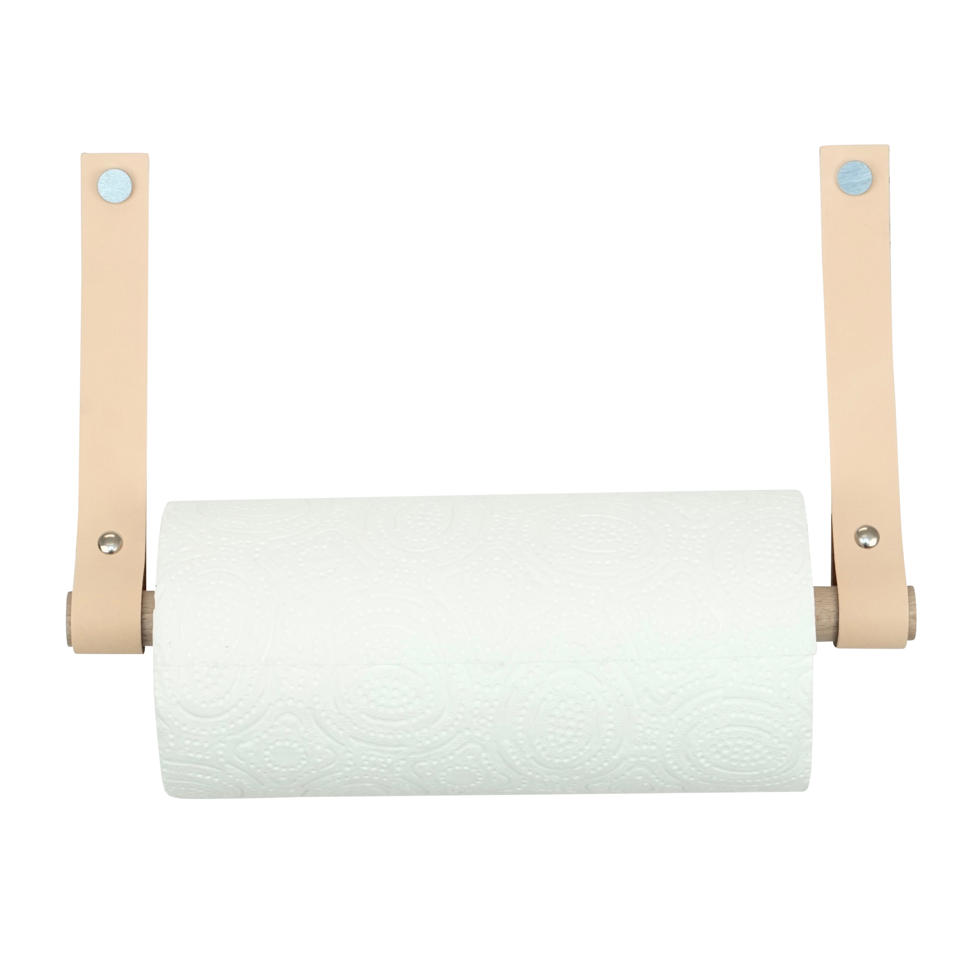 Leren keukenrolhouder (roldrager: rondhout) Naturel