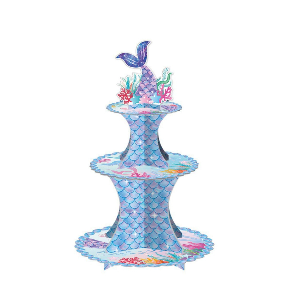 3 Etagen Karton Cupcake Etagere Muffin Ständer Meerjungfrau Kinder Geburtstags Servierständer - Blau