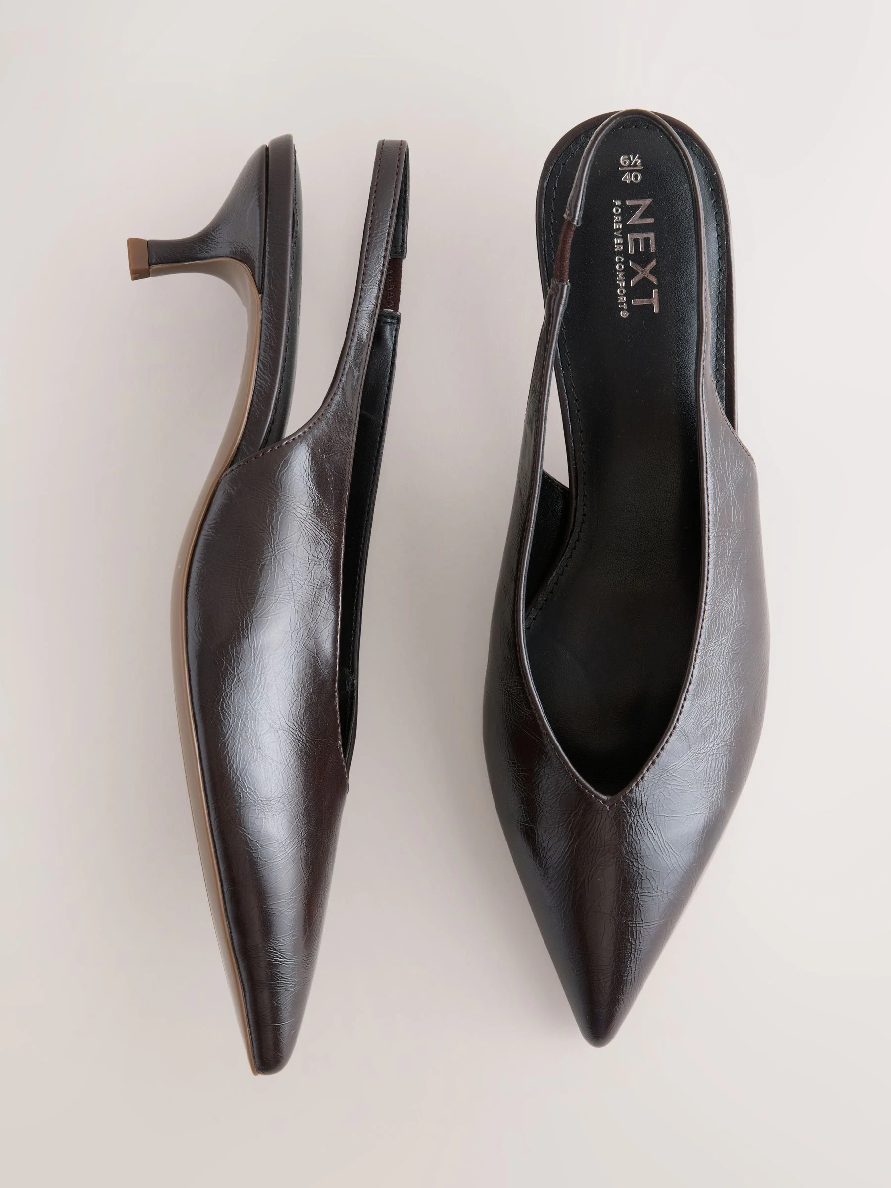 Chocoladebruin - Punt Toe Lage Slingback Naaldhak Schoenen