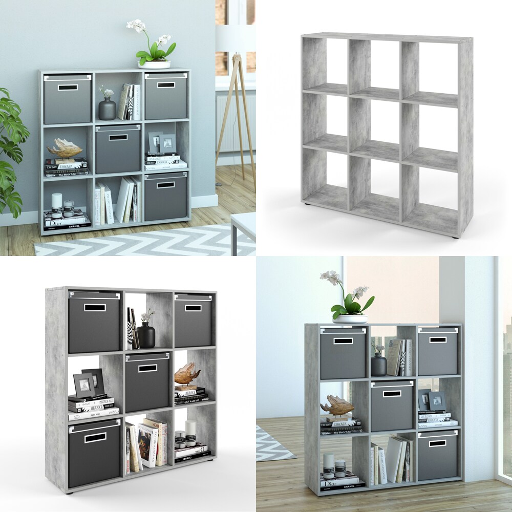 VICCO Raumteiler NOVE 9 Fächer Grau Beton - Würfelregal Raumtrenner Standregal
