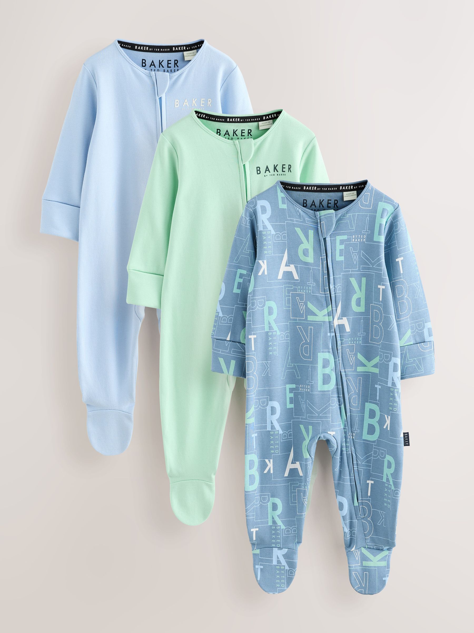 Blauw/Groen - Baker by Ted Baker 3 Pack Sleepsuits